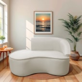 Divã Recamier Curvo Sala de Estar Recepção Marrocos 150cm Lado Esquerdo Linho Bege 