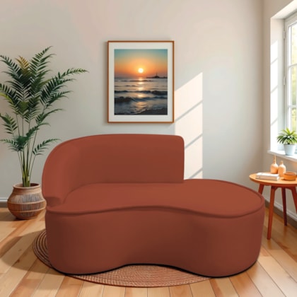 Divã Recamier Curvo Sala de Estar Recepção Marrocos 160cm Lado Direito Bouclé Terracota