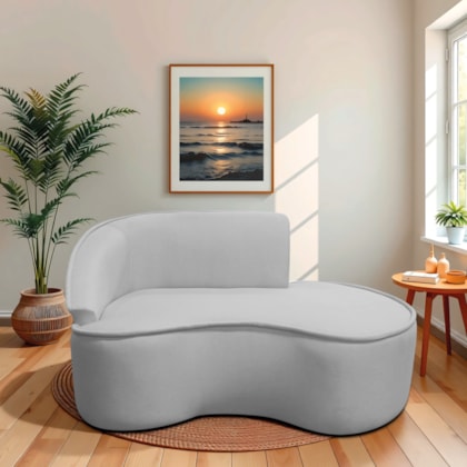 Divã Recamier Curvo Sala de Estar Recepção Marrocos 160cm Lado Direito Linho Cinza Claro