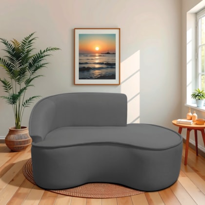 Divã Recamier Curvo Sala de Estar Recepção Marrocos 160cm Lado Direito Linho Cinza Escuro