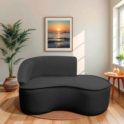 Divã Recamier Curvo Sala de Estar Recepção Marrocos 160cm Lado Direito Linho Preto