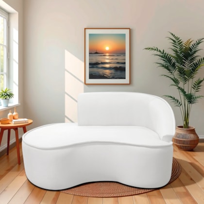 Divã Recamier Curvo Sala de Estar Recepção Marrocos 160cm Lado Esquerdo Bouclé Branco