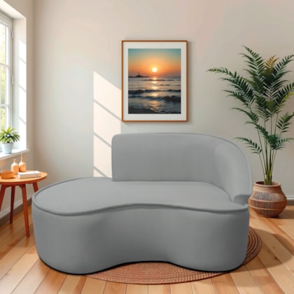 Divã Recamier Curvo Sala de Estar Recepção Marrocos 160cm Lado Esquerdo Bouclé Preto