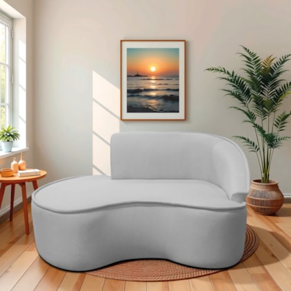 Divã Recamier Curvo Sala de Estar Recepção Marrocos 160cm Lado Esquerdo Linho Cinza Claro