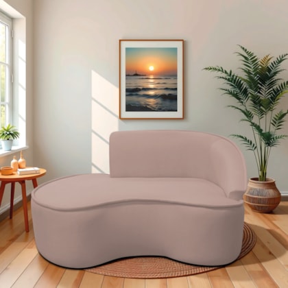 Divã Recamier Curvo Sala de Estar Recepção Marrocos 160cm Lado Esquerdo Linho Rosê