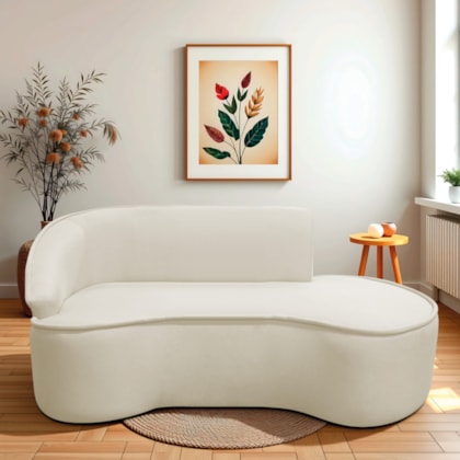 Divã Recamier Curvo Sala de Estar Recepção Marrocos 180cm Lado Direito Bouclé Bege