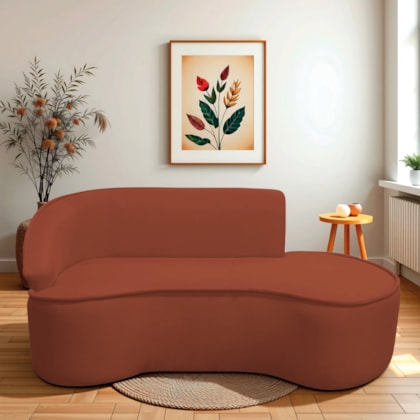 Divã Recamier Curvo Sala de Estar Recepção Marrocos 180cm Lado Direito Bouclé Terracota