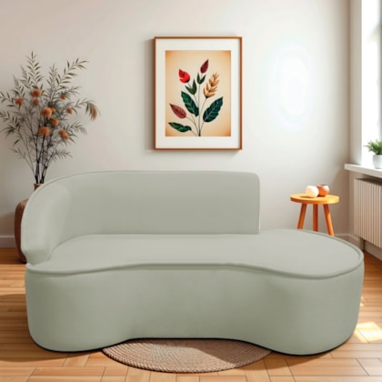 Divã Recamier Curvo Sala de Estar Recepção Marrocos 180cm Lado Direito Bouclé Verde Oliva