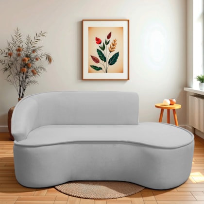 Divã Recamier Curvo Sala de Estar Recepção Marrocos 180cm Lado Direito Linho Cinza Claro