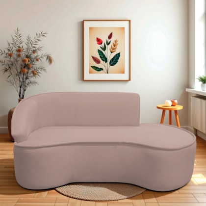 Divã Recamier Curvo Sala de Estar Recepção Marrocos 180cm Lado Direito Linho Rosê
