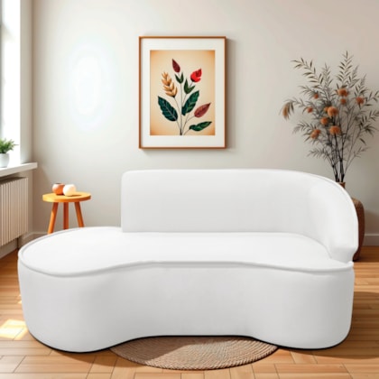 Divã Recamier Curvo Sala de Estar Recepção Marrocos 180cm Lado Esquerdo Bouclé Branco