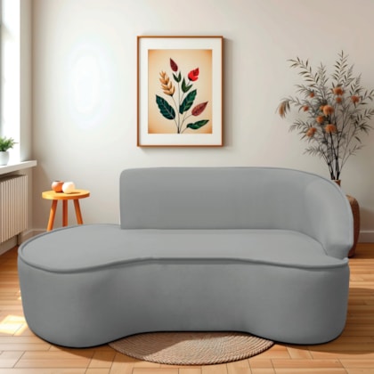 Divã Recamier Curvo Sala de Estar Recepção Marrocos 180cm Lado Esquerdo Bouclé Cinza