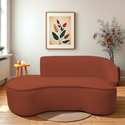 Divã Recamier Curvo Sala de Estar Recepção Marrocos 180cm Lado Esquerdo Bouclé Terracota