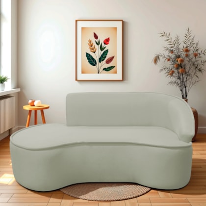 Divã Recamier Curvo Sala de Estar Recepção Marrocos 180cm Lado Esquerdo Bouclé Verde Oliva