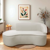 Divã Recamier Curvo Sala de Estar Recepção Marrocos 180cm Lado Esquerdo Linho Bege