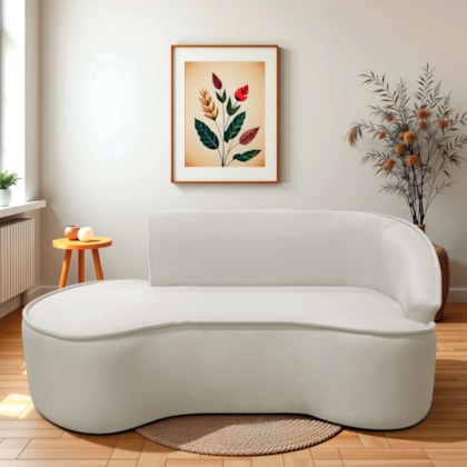 Divã Recamier Curvo Sala de Estar Recepção Marrocos 180cm Lado Esquerdo Linho Bege