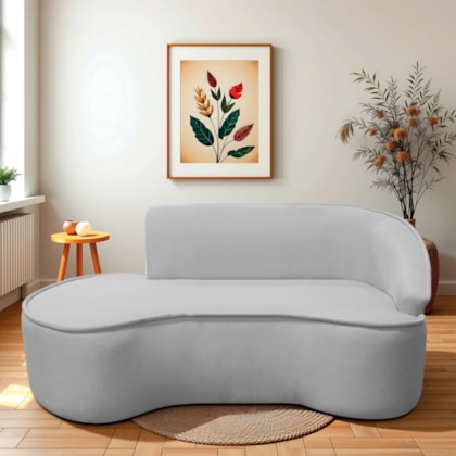 Divã Recamier Curvo Sala de Estar Recepção Marrocos 180cm Lado Esquerdo Linho Cinza Claro