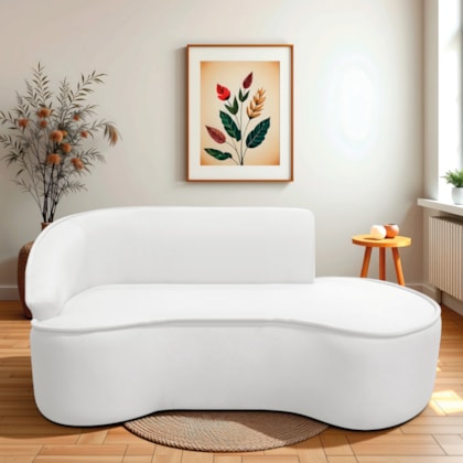 Divã Recamier Curvo Sala de Estar Recepção Marrocos 200cm Lado Direito Bouclé Branco