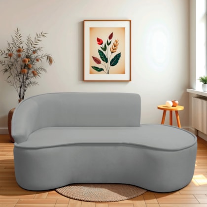 Divã Recamier Curvo Sala de Estar Recepção Marrocos 200cm Lado Direito Bouclé Cinza