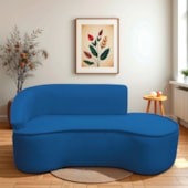 Divã Recamier Curvo Sala de Estar Recepção Marrocos 200cm Lado Direito Linho Azul Royal