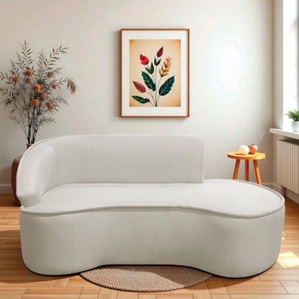 Divã Recamier Curvo Sala de Estar Recepção Marrocos 200cm Lado Direito Linho Bege