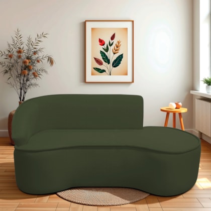 Divã Recamier Curvo Sala de Estar Recepção Marrocos 200cm Lado Direito Linho Verde