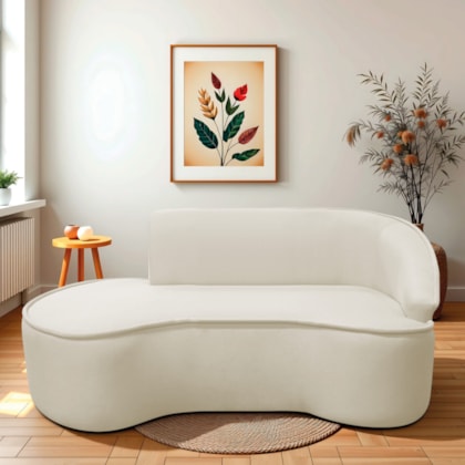 Divã Recamier Curvo Sala de Estar Recepção Marrocos 200cm Lado Esquerdo Bouclé Bege