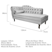 Divã Recamier Juliana Lado Direito 120 cm Linho Cinza Claro - Amarena Móveis