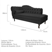 Divã Recamier Juliana Lado Direito 120 cm Linho Cinza Escuro - Amarena Móveis
