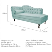 Divã Recamier Juliana Lado Direito 120 cm Suede Azul Ciano - Amarena Móveis