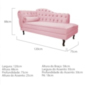 Divã Recamier Juliana Lado Direito 120 cm Suede Rosa Bebe - Amarena Móveis