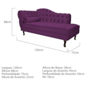 Divã Recamier Juliana Lado Direito 120 cm Suede Roxo - Amarena Móveis