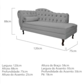 Divã Recamier Juliana Lado Direito 120cm Corano Cinza - Amarena Móveis