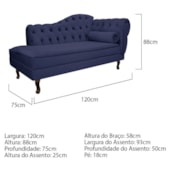 Divã Recamier Juliana Lado Esquerdo 120 cm Corano  Azul Marinho - Amarena Móveis