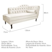 Divã Recamier Juliana Lado Esquerdo 120 cm Corano  Bege - Amarena Móveis