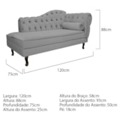 Divã Recamier Juliana Lado Esquerdo 120 cm Corano Cinza - Amarena Móveis