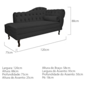 Divã Recamier Juliana Lado Esquerdo 120 cm Corano Preto - Amarena Móveis
