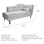 Divã Recamier Juliana Lado Esquerdo 120 cm Linho Cinza Claro - Amarena Móveis