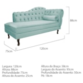 Divã Recamier Juliana Lado Esquerdo 120cm Suede Azul Ciano - Amarena Móveis