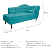 Divã Recamier Juliana Lado Esquerdo 120cm Suede Azul Turquesa - Amarena Móveis