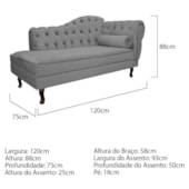 Divã Recamier Juliana Lado Esquerdo 120cm Suede Cinza - Amarena Móveis