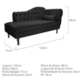 Divã Recamier Juliana Lado Esquerdo 120cm Suede Preto - Amarena Móveis