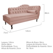Divã Recamier Juliana Lado Esquerdo 120cm Suede Rose - Amarena Móveis