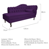 Divã Recamier Juliana Lado Esquerdo 120cm Suede Roxo - Amarena Móveis