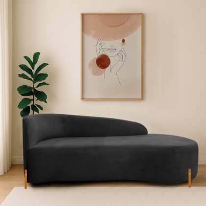 Divã Recamier Orgânico França 140cm Lado Dir Pés De Madeira Bouclé preto