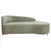 Divã Recamier Orgânico França 140cm Lado Dir Pés De Madeira Bouclé Verde Oliva