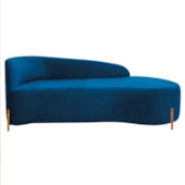 Divã Recamier Orgânico França 140cm Lado Dir Pés madeira Linho Azul Royal