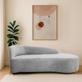 Divã Recamier Orgânico França 140cm Lado Dir Pés madeira Linho Cinza Claro