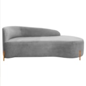 Divã Recamier Orgânico França 140cm Lado Dir Pés madeira Linho Cinza Claro