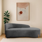 Divã Recamier Orgânico França 140cm Lado Dir Pés madeira Linho Cinza Escuro